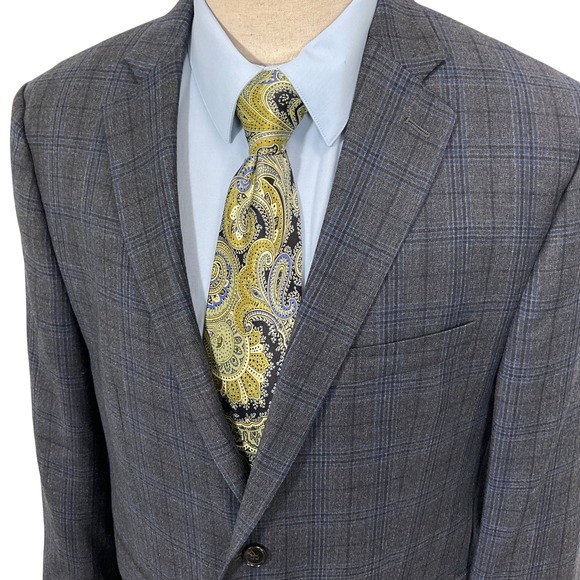 Ralph Lauren Blazer Mens 44R Gray Blue Glen Plaid 2-Button Canada Jacket Wool